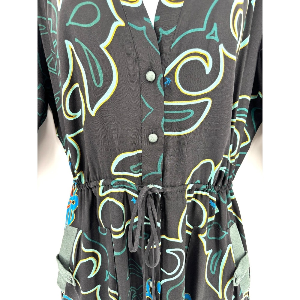 Hale Bob Black Abstract Button Up Silk Dress Sz S Quiet Luxury Coastal Chic - Picture 2 of 10